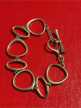 Fossil Gold Tone Organic Link Toggle Bracelet Modernist Y2K